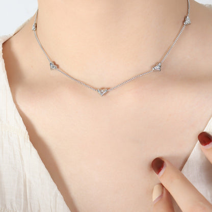 Titanium Steel Zircon Heart Necklace Necklace Trendsi Silver One Size 