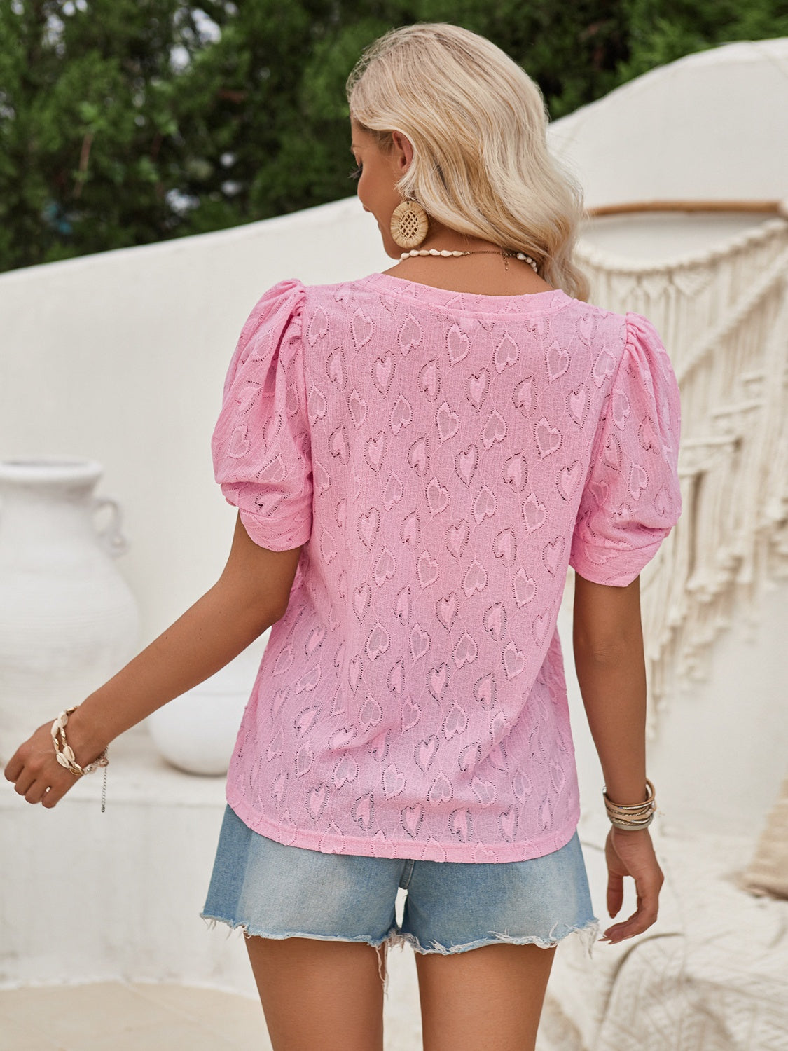 Twisted Heart V-Neck Short Sleeve Blouse Blouse Trendsi   