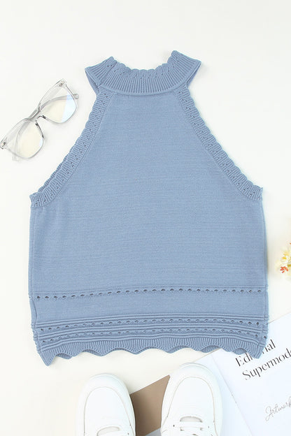 Eyelet Mock Neck Tank Tank Trendsi   