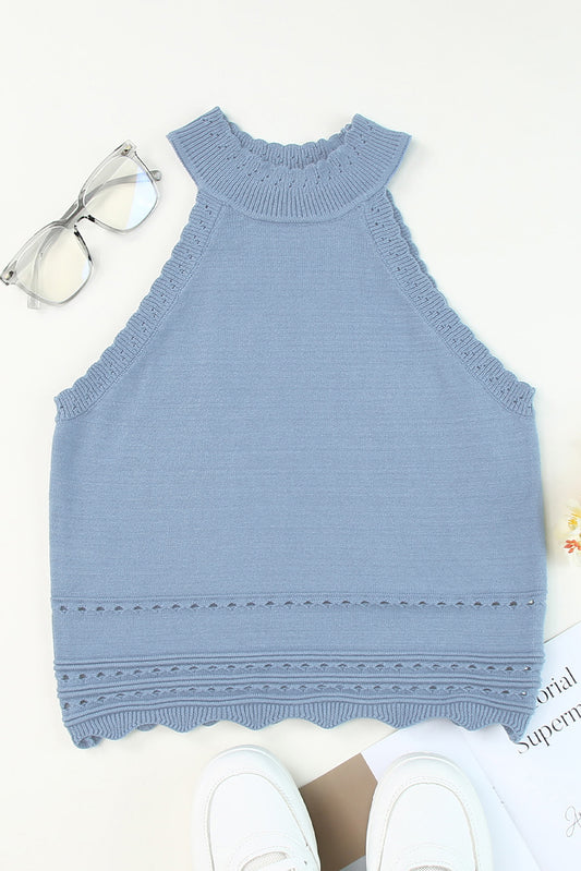 Eyelet Mock Neck Tank Tank Trendsi Misty  Blue S 