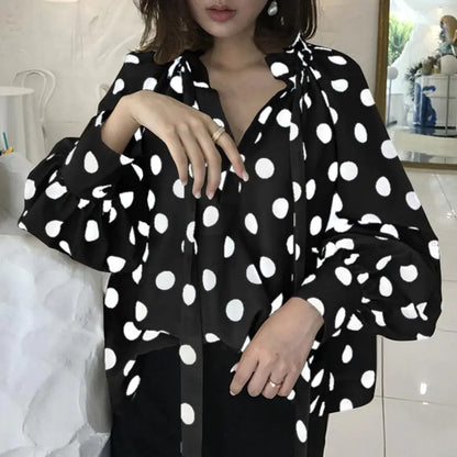 Bow Stand Collar Blouse with Lantern Sleeves