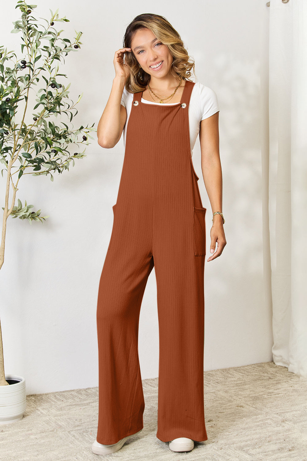 Double Take Full Size Wide Strap Overall with Pockets