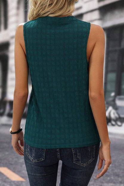 Solid Notched Sleeveless Blouse Blouse Trendsi   