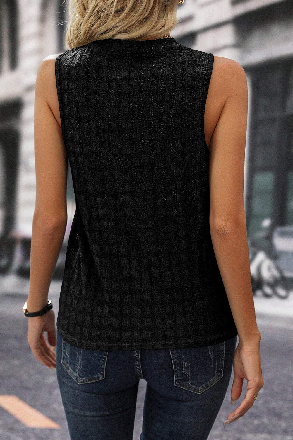 Solid Notched Sleeveless Blouse Blouse Trendsi   