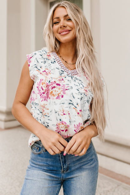 Printed V-Neck Cap Sleeve Blouse Blouse Trendsi   