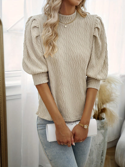 Textured Mock Neck Half Sleeve Blouse Blouse Trendsi   