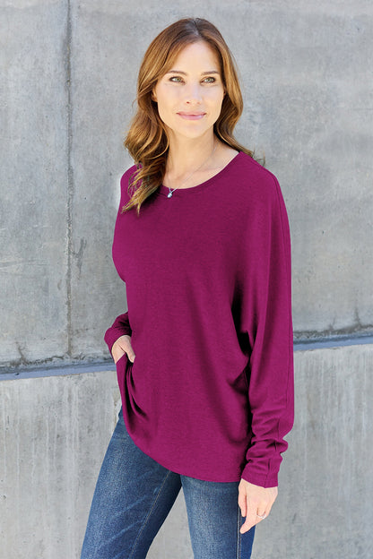 Double Take Full Size Round Neck Long Sleeve T-Shirt T-Shirt Trendsi   