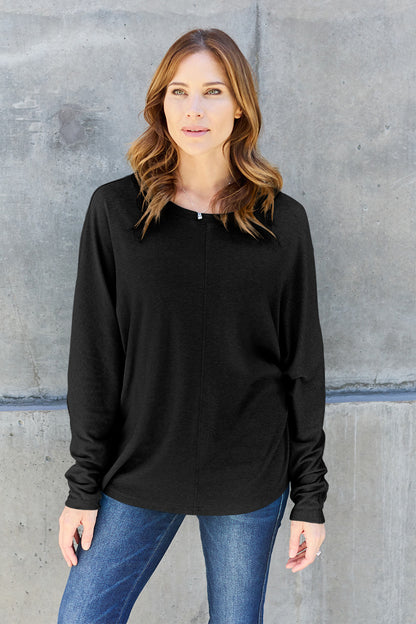 Double Take Full Size Round Neck Long Sleeve T-Shirt T-Shirt Trendsi   