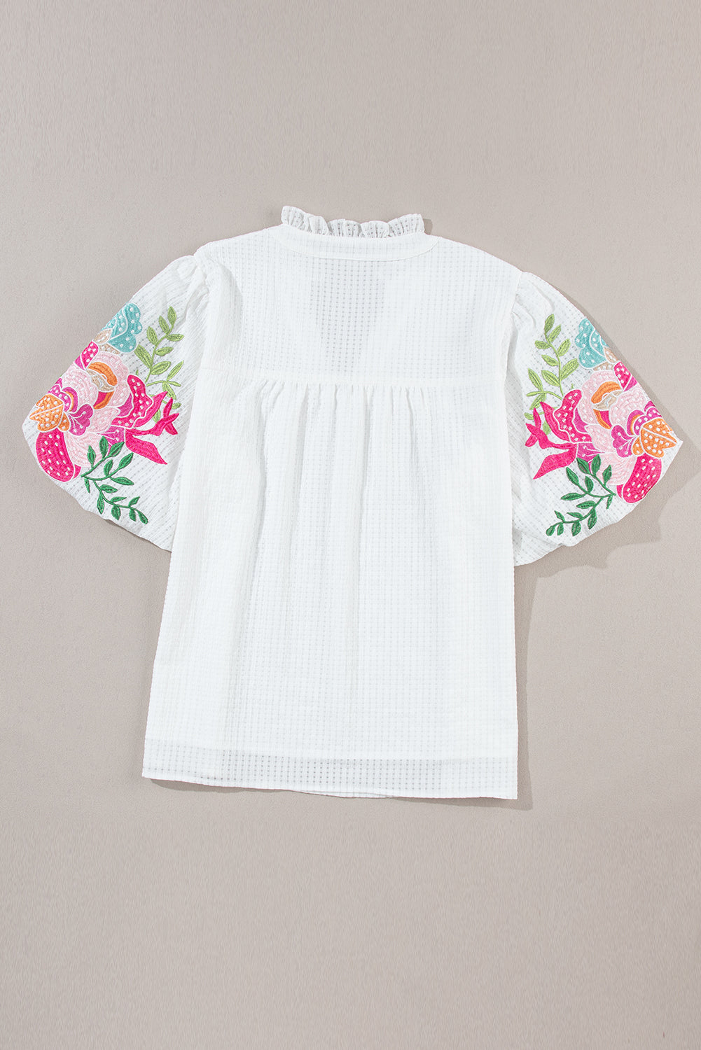 Embroidered Notched Half Sleeve Blouse Blouse Trendsi   