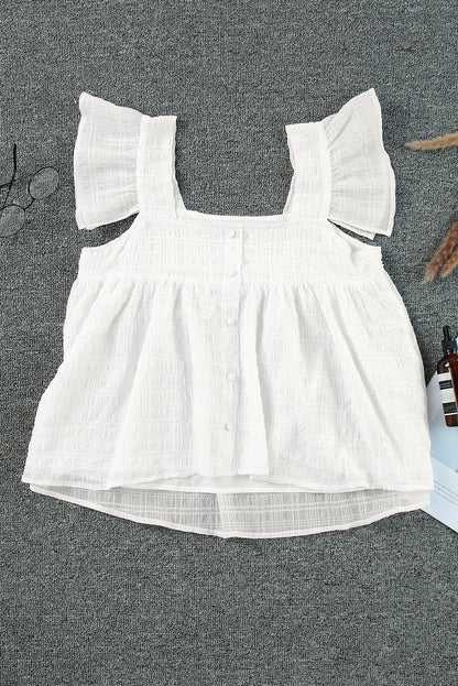 Ruffled Square Neck Wide Strap Tank Tank Trendsi   