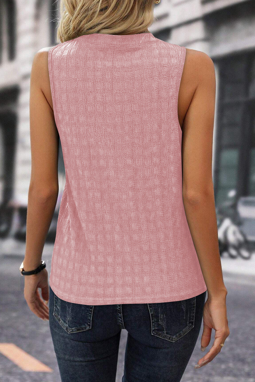 Solid Notched Sleeveless Blouse Blouse Trendsi   