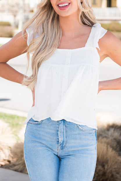 Ruffled Square Neck Wide Strap Tank Tank Trendsi White S 