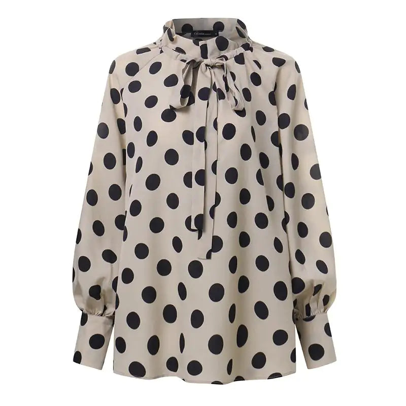 Bow Stand Collar Blouse with Lantern Sleeves